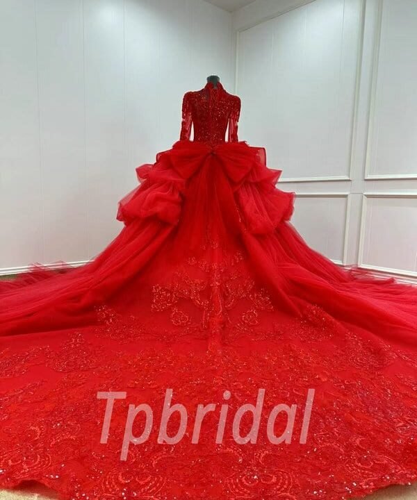 red lace ball gown 1149-003