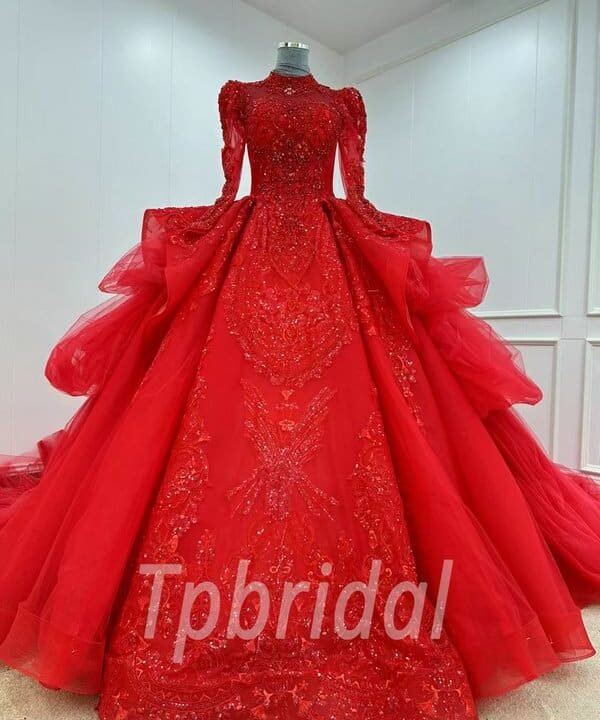 red lace ball gown 1149-006