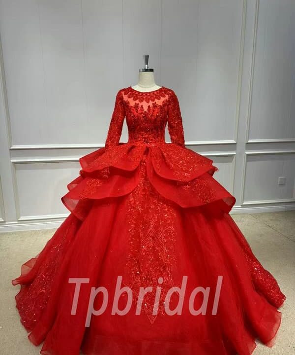 red quinceanera princess dress001