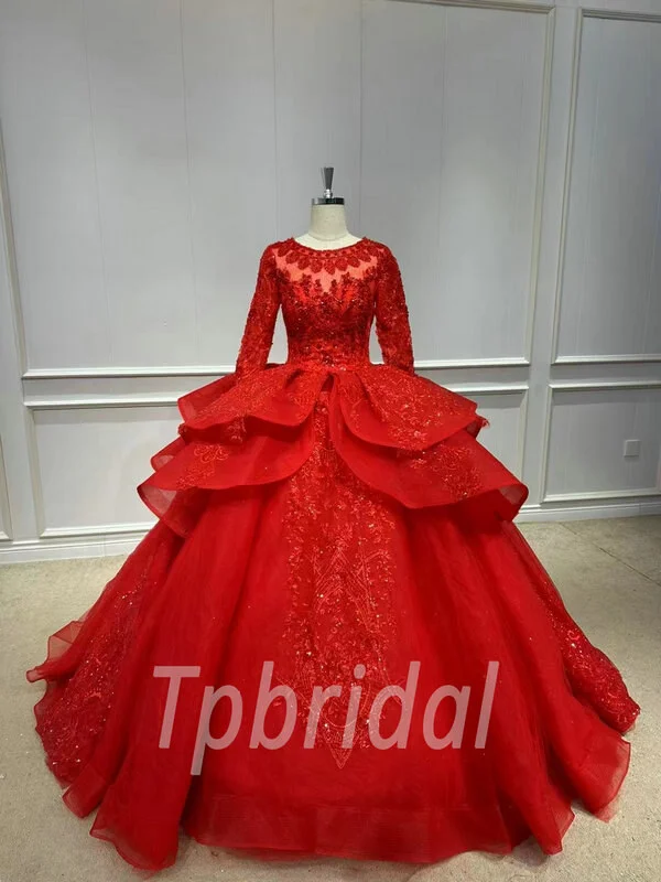 red quinceanera princess dress001
