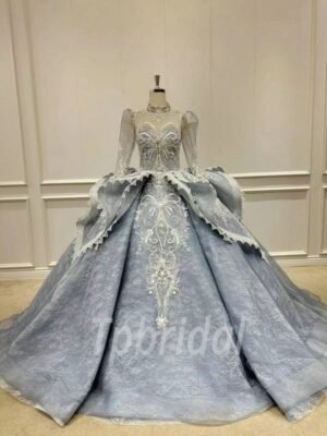 grey lace wedding dress 1163-001