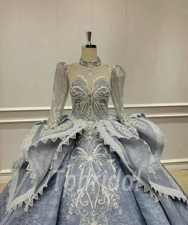 grey lace wedding dress 1163-002