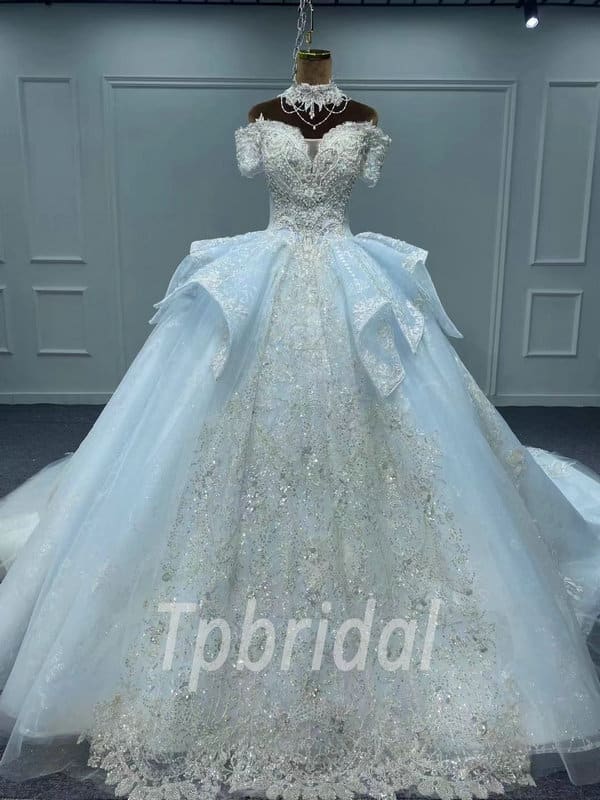 Ice Blue Chiffon High Slit Long Engagement Dress - Promfy