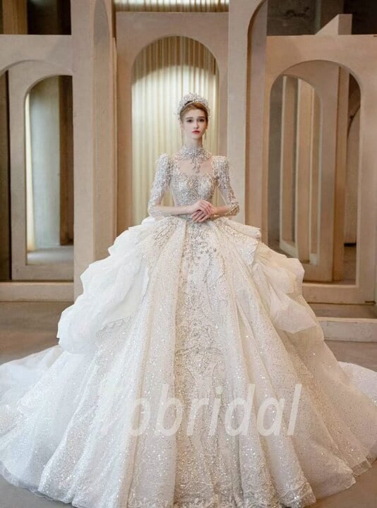long sleeve princess wedding dress 1177-009