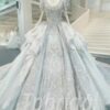 light blue long sleeve ball gown 1202-003