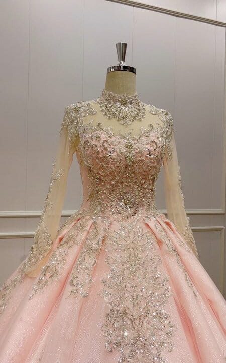 pink long sleeve wedding dress 1199-1 (1)