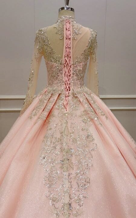 pink long sleeve wedding dress 1199-1 (2)