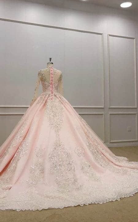 pink long sleeve wedding dress 1199-1 (3)
