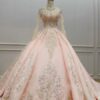 pink long sleeve wedding dress 1199-1 (4)
