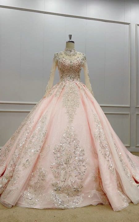 pink long sleeve wedding dress 1199-1 (4)