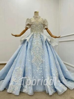 blue lace flower girl dress 1212-001