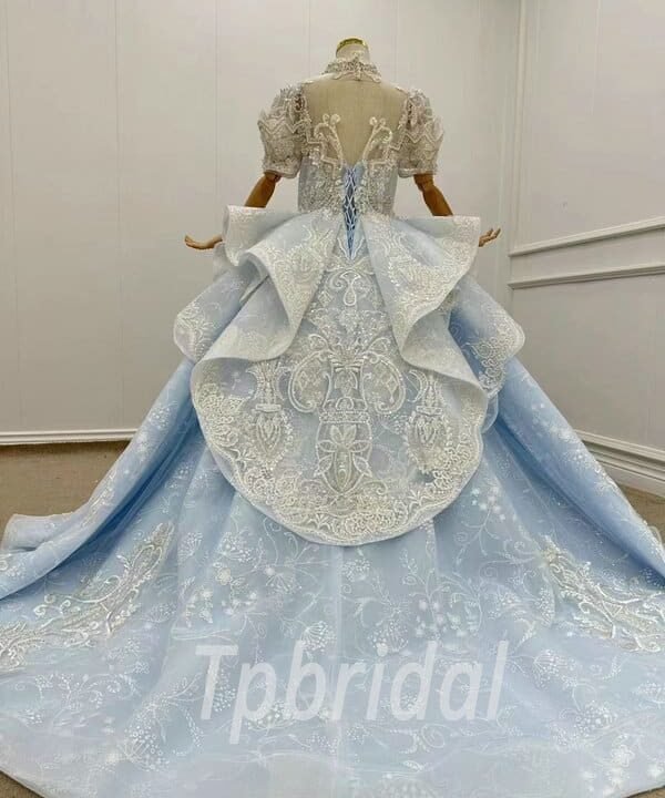 blue lace flower girl dress 1212-005