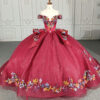 red quinceanera dress with flowers 1242-06