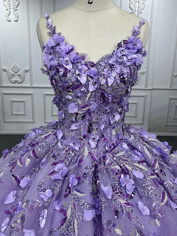 Purple Tulle A Line Purple Prom Dresses 2022 With 3D Flower Print