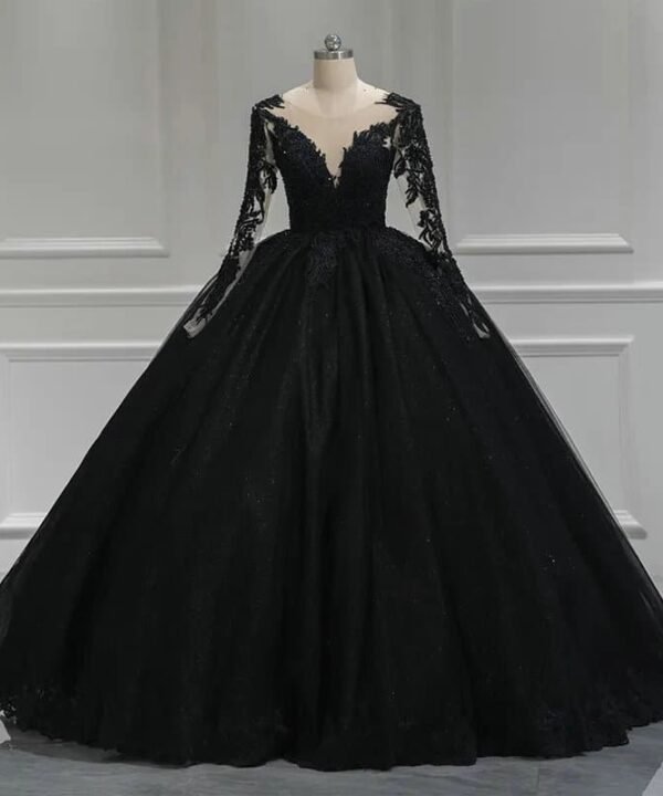 black long sleeve ball gown 1320-01
