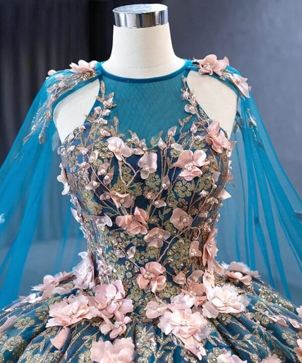 blue and pink wedding dress 1307-02