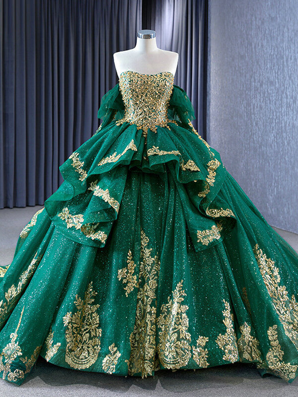 emerald green and gold dress 106-01
