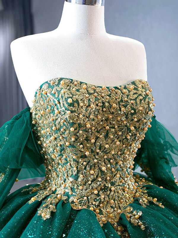 emerald green and gold dress 106-04