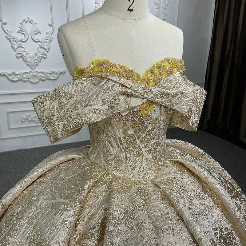 gold color wedding dress 1276-03