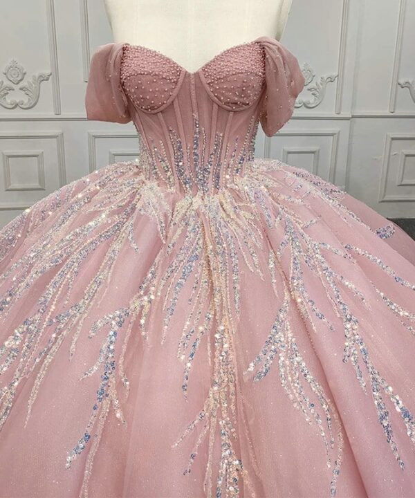 pink ball gown wedding dress 1324- 04