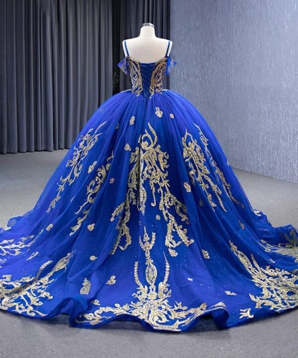 royal blue and gold wedding dress 1306-03
