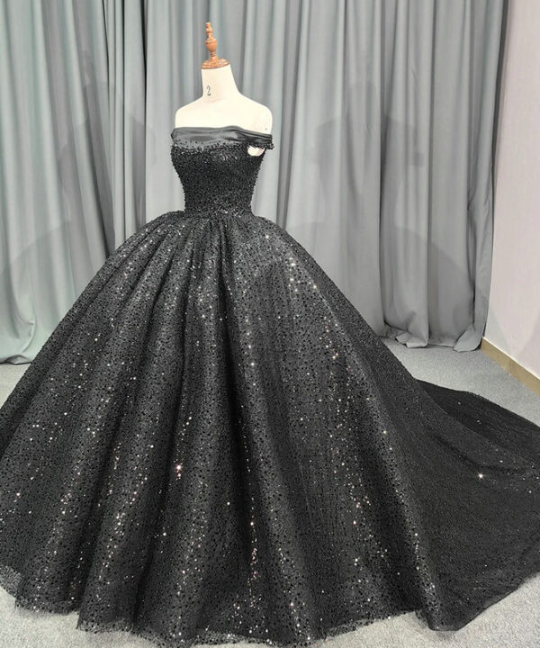 black sequin ball gown 1407-001