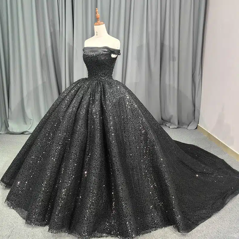black sequin ball gown 1407-001