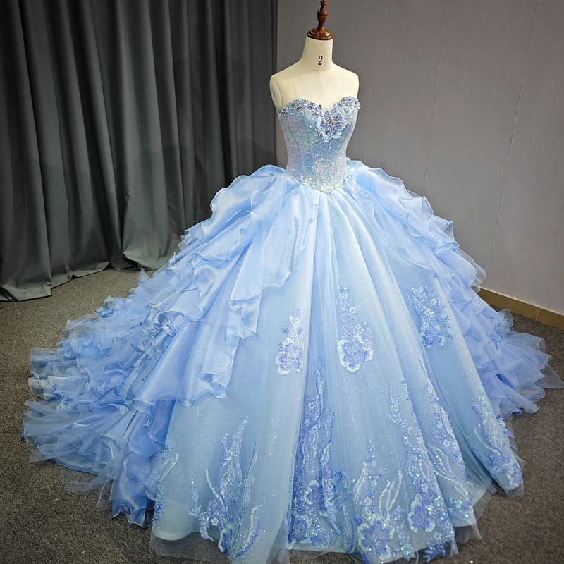 Light Blue Princess Ball Gown Sweet 15 Quinceanera Dress