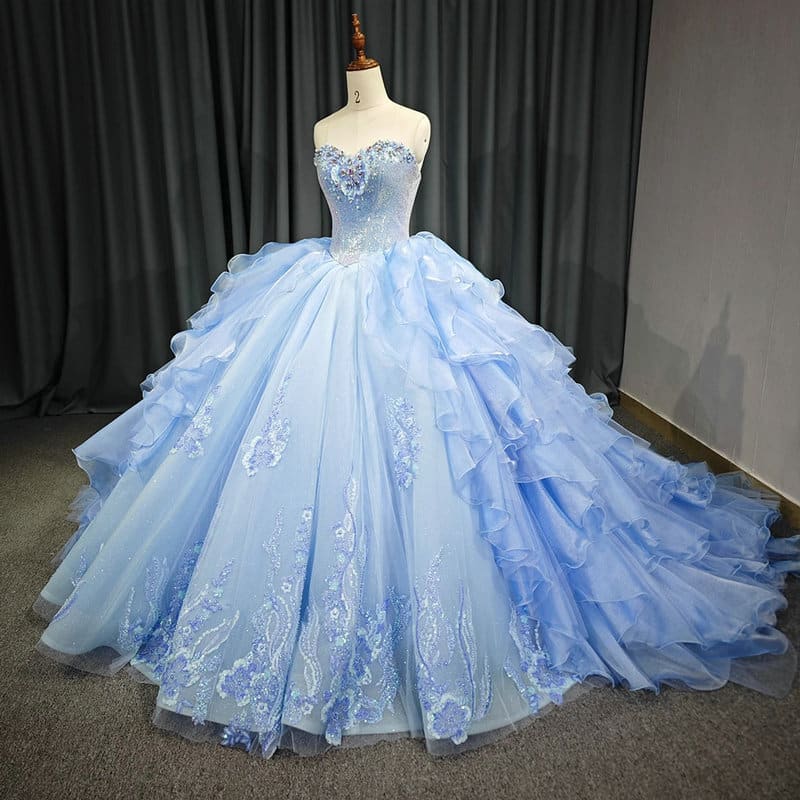 Light Blue Princess Ball Gown Sweet 15 Quinceanera Dress