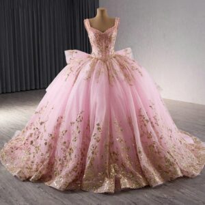 pink and gold quinceanera dress 1449-02