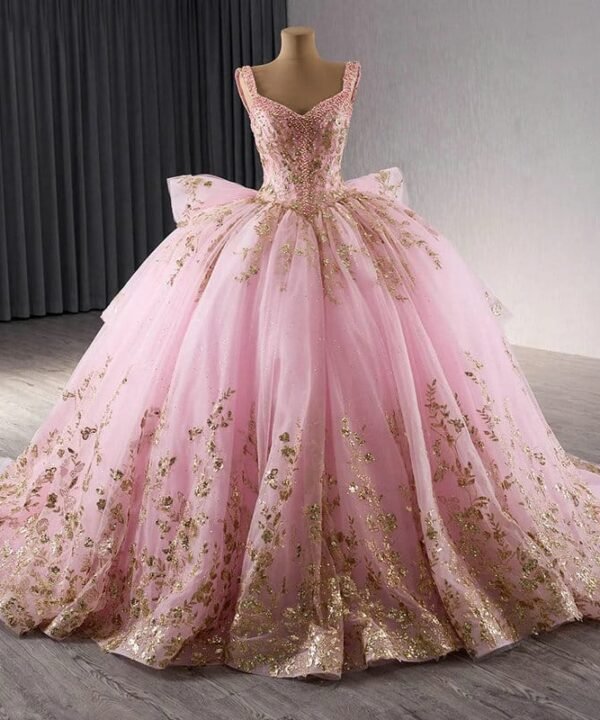 pink and gold quinceanera dress 1449-02