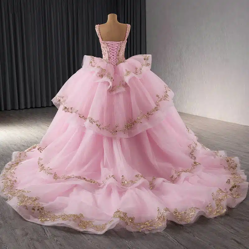 pink and gold quinceanera dress 1449-05