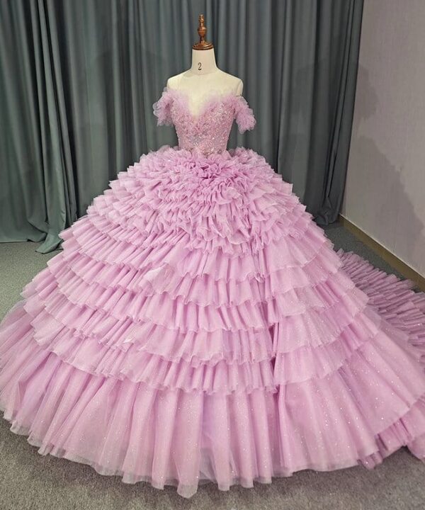 pink layered wedding dress 1454-01