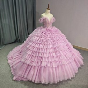 pink layered wedding dress 1454-02