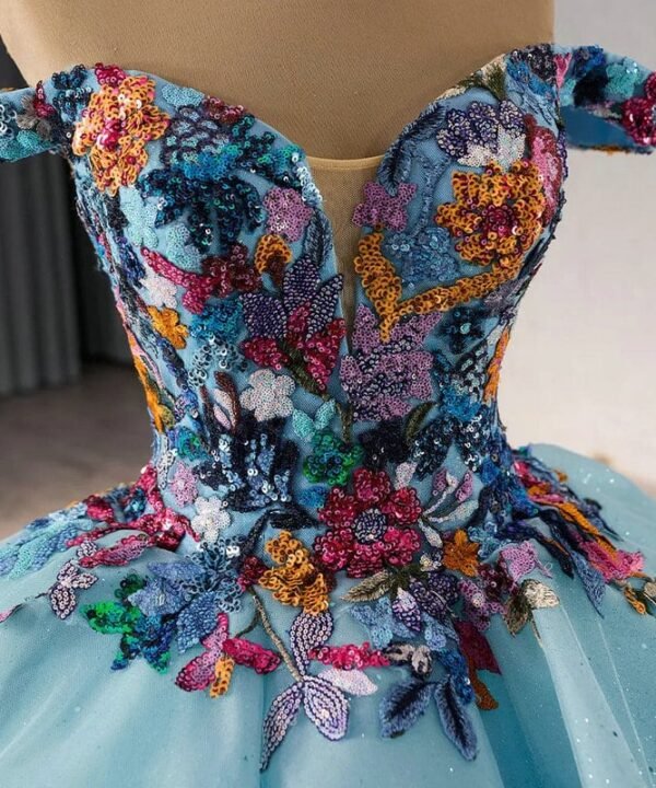 blue color wedding dress1476- 2