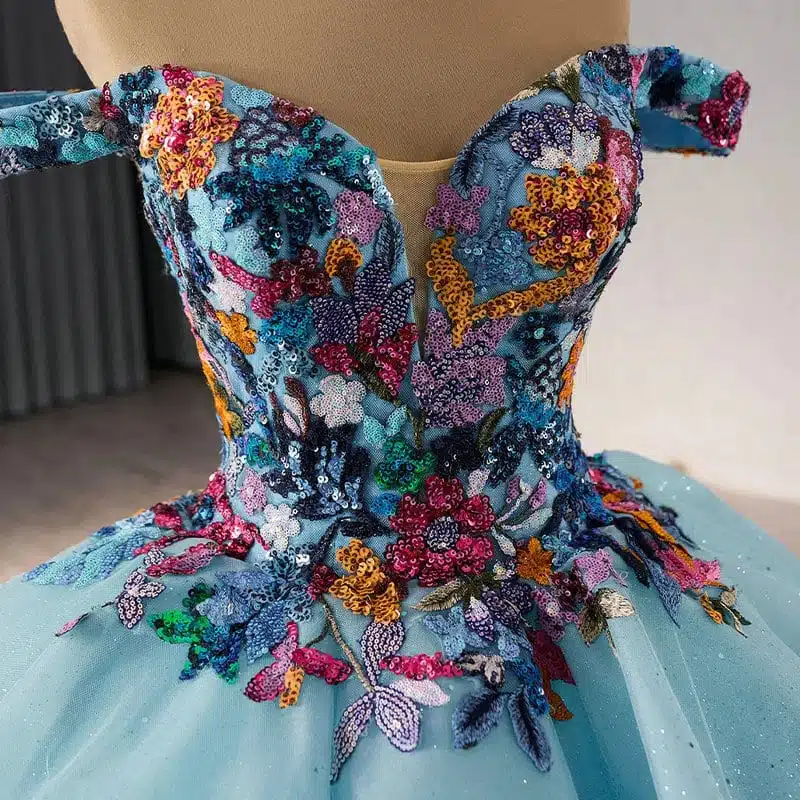 blue color wedding dress1476- 2