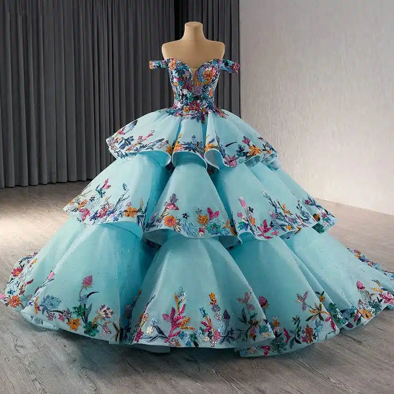 blue color wedding dress1476- 5