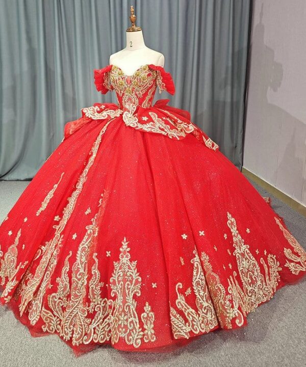 red and gold quinceanera dresses 1459- 5