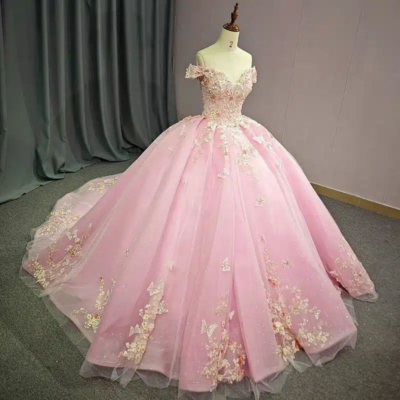 pink wedding dress plus size 1484-02
