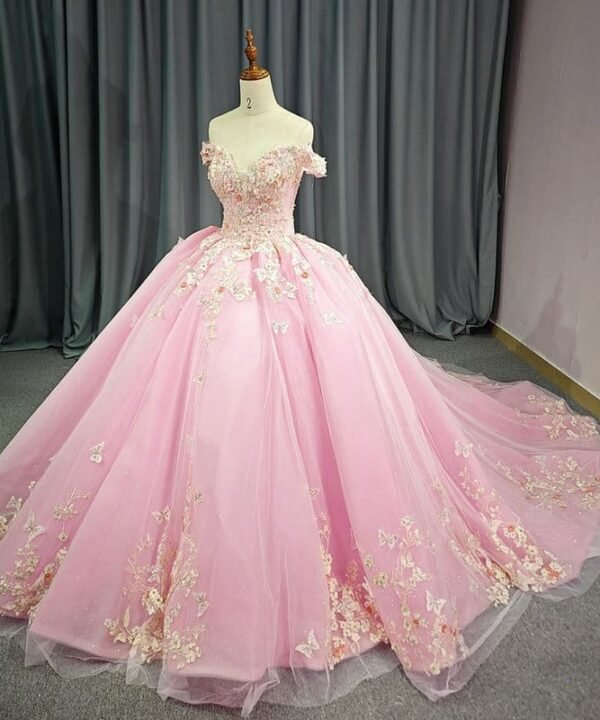 pink wedding dress plus size 1484-05