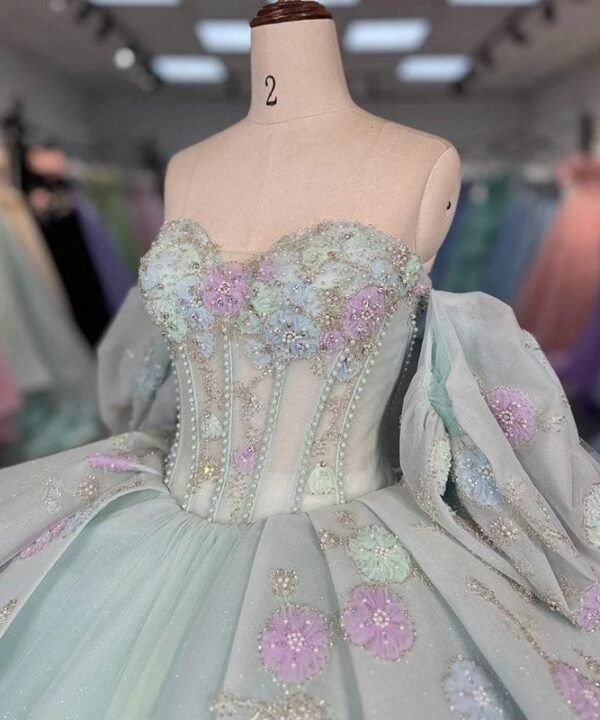 green and pink wedding dress 1500-02