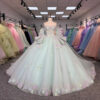green and pink wedding dress 1500-03