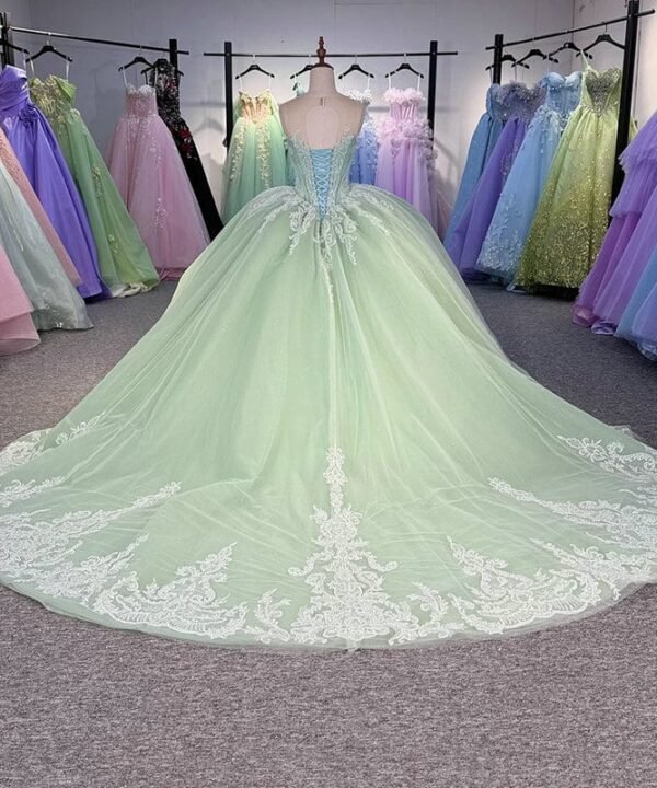 green and white quinceanera dresses 1491-01