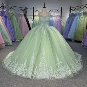 green and white quinceanera dresses 1491-05