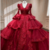 long sleeve red wedding dress 2214(1)