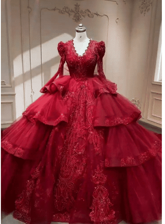long sleeve red wedding dress 2214(1)