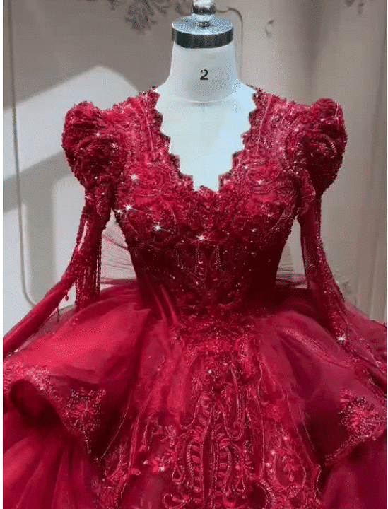 long sleeve red wedding dress 2214(3)