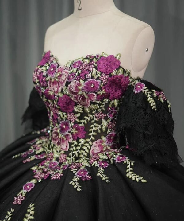 black and pink quinceanera dresses 1528-03