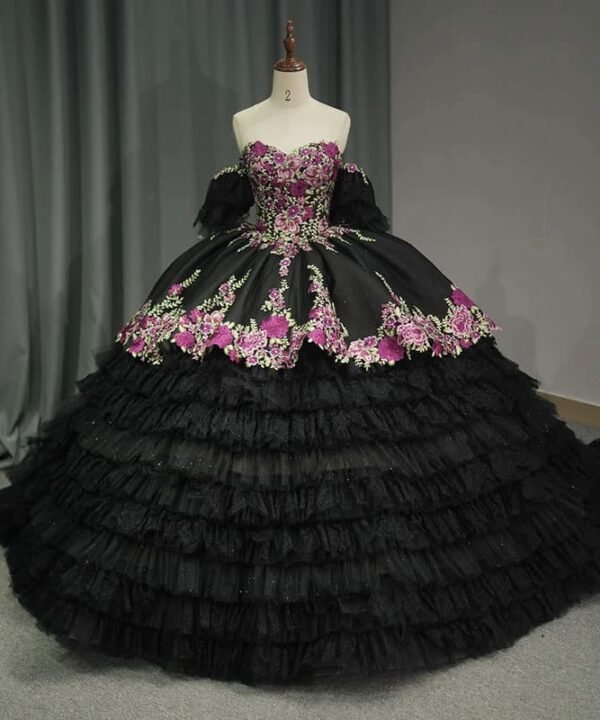 black and pink quinceanera dresses 1528-05