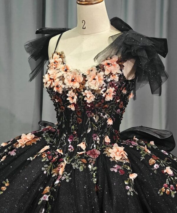black quinceanera dresses with flowers 1534-03